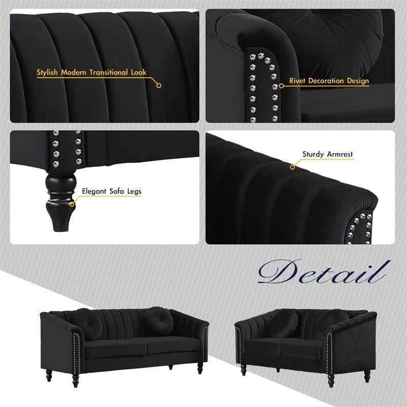 FUOROLA Mirando 2 Piece Living Room Set  Black