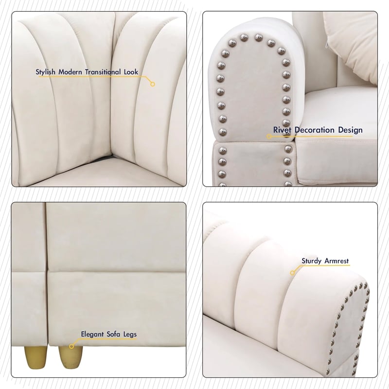 2Piece Upholstered Sectional Microfiber White color L shape Elegant sofa  pillow