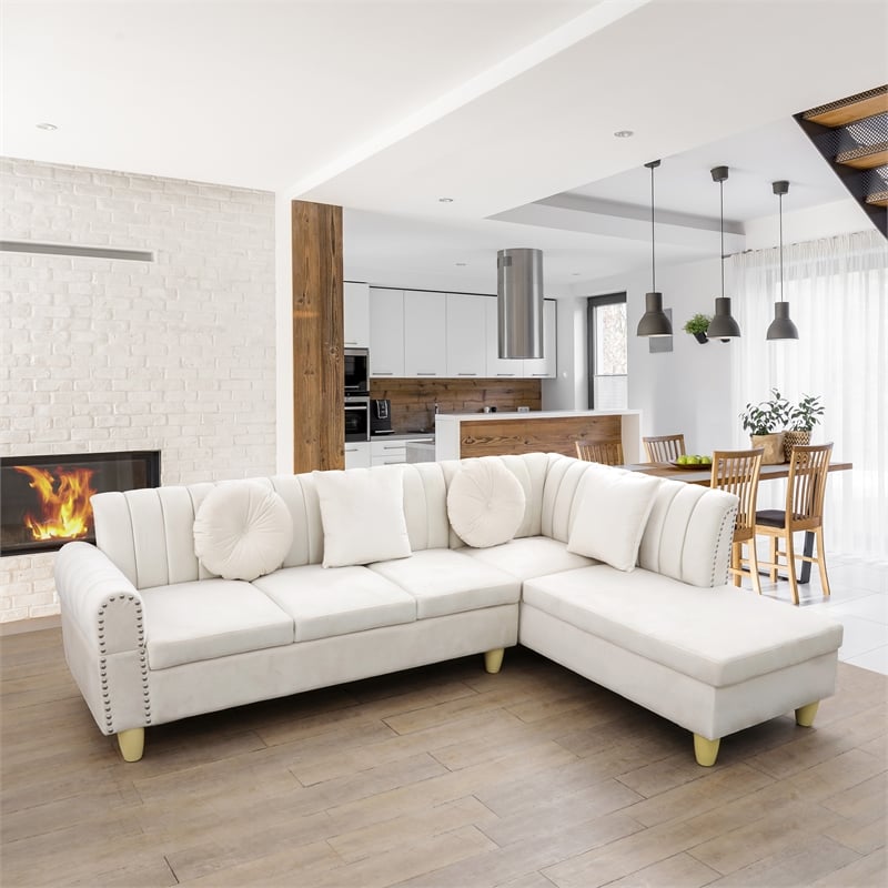 2Piece Upholstered Sectional Microfiber White color L shape Elegant sofa  pillow