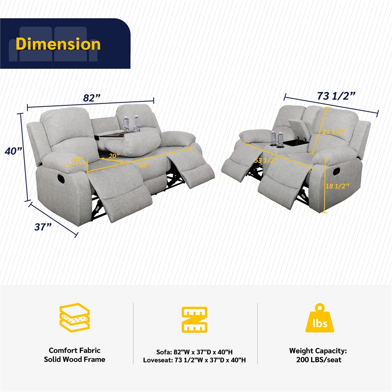 Star Home Living Corp Nikki 2-Piece Modern Microfiber Recliner Sofa Set in White