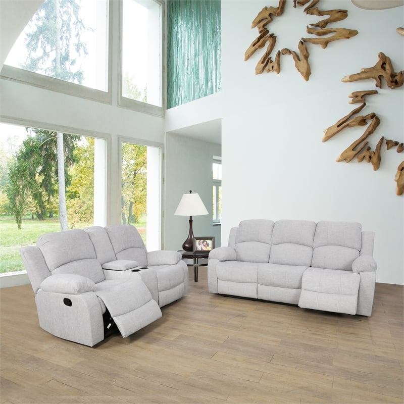 Star Home Living Corp Nikki 2-Piece Modern Microfiber Recliner Sofa Set in White