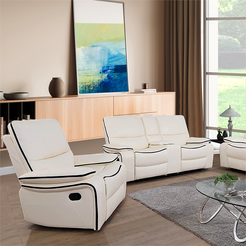 Star Home Living Corp Nikki 3-Piece Modern Leather Recliner Sofa Set in White