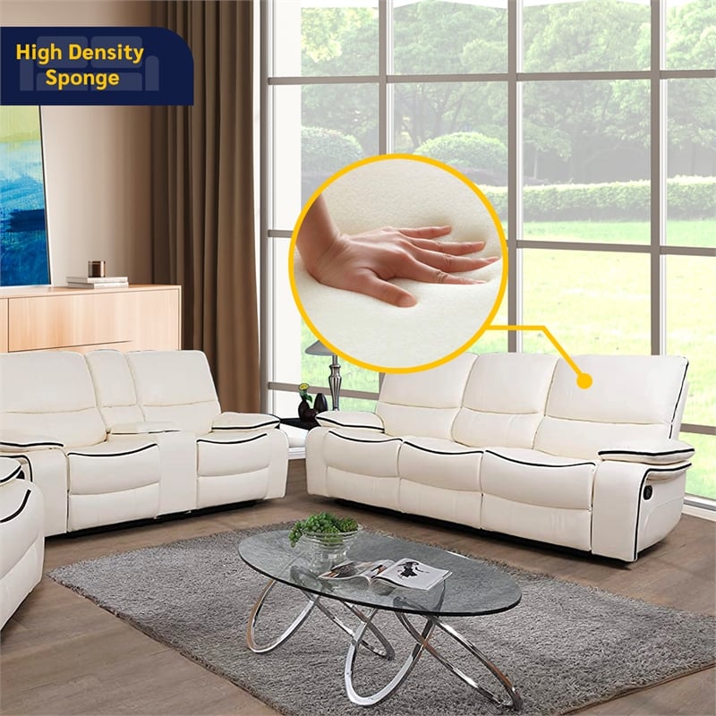 Star Home Living Corp Nikki 3-Piece Modern Leather Recliner Sofa Set in White