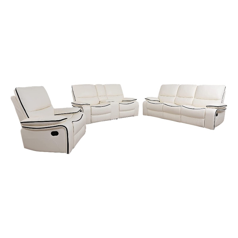 Star Home Living Corp Nikki 3-Piece Modern Leather Recliner Sofa Set in White