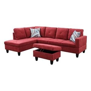 Starhome L Shaped Red Couch with Storage Ottoman(Pillows Included) Microfiber