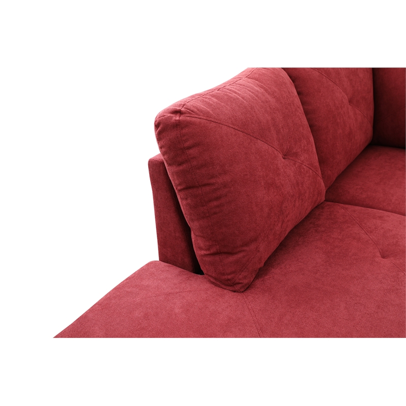 Starhome L Shaped Red Couch with Storage Ottoman(Pillows Included) Microfiber