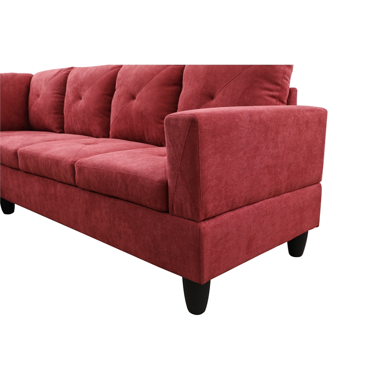 Starhome L Shaped Red Couch with Storage Ottoman(Pillows Included) Microfiber