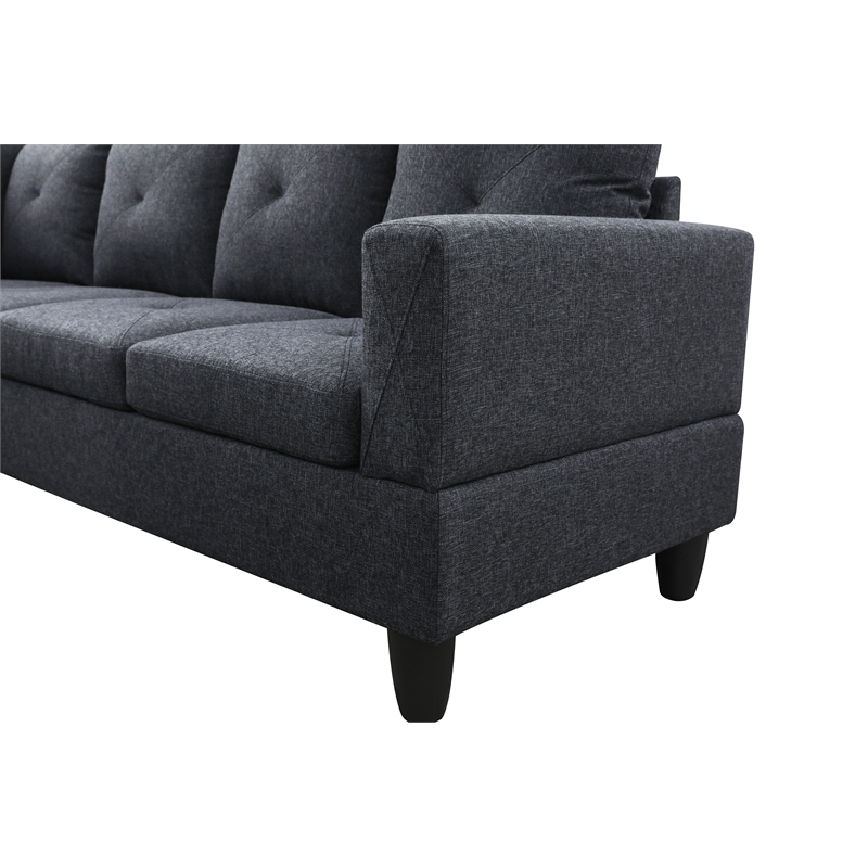 Starhome L Shaped Black Gray Couch with Ottoman(Pillows Included) Microfiber