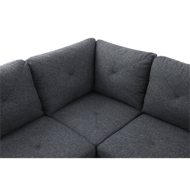 Starhome L Shaped Black Gray Couch with Ottoman(Pillows Included) Microfiber