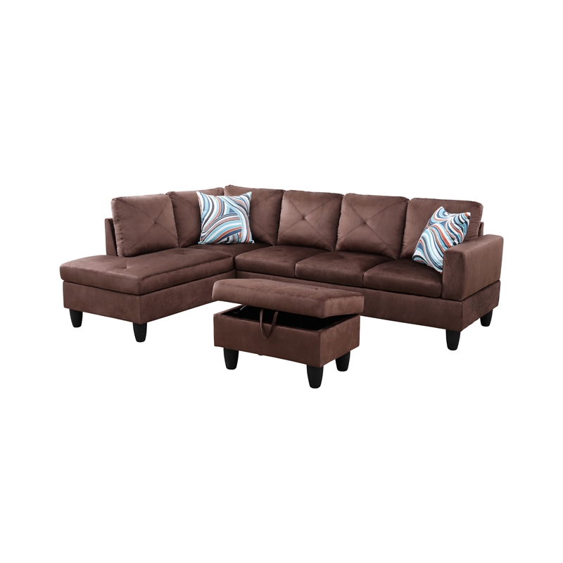 Starhome L Shaped Brown Couch with Ottoman(Pillows Included) Microfiber