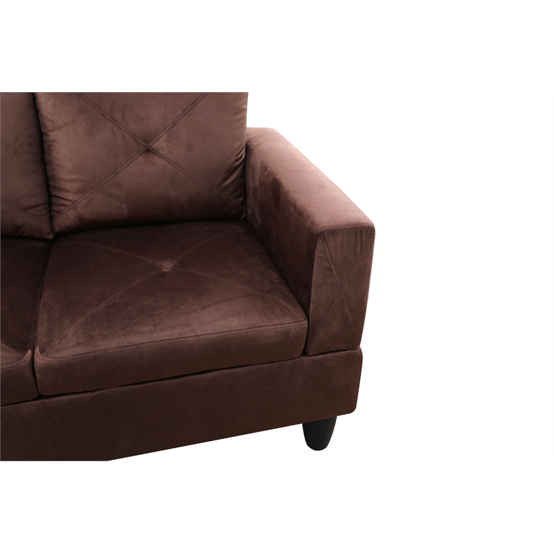 Starhome L Shaped Brown Couch with Ottoman(Pillows Included) Microfiber