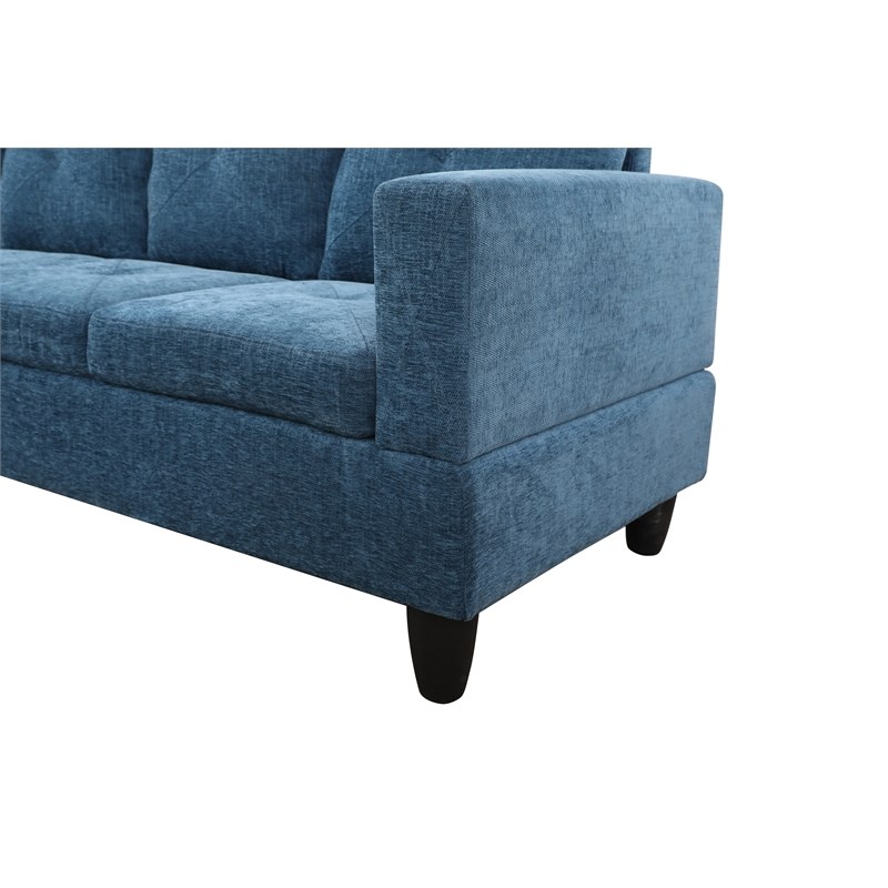 Starhome L Shaped Blue Couch with Ottoman(Pillows Included) Microfiber