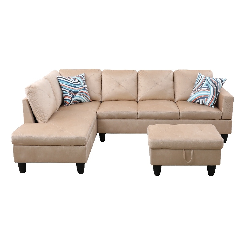 Starhome L Shaped Beige Couch with Ottoman(Pillows Included) Microfiber