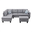 Starhome L Shaped Gray Couch with Ottoman(Pillows Included) Microfiber