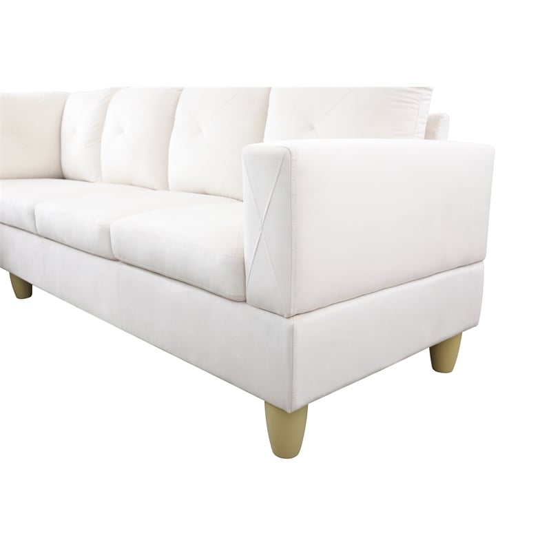 Starhome L Shaped White Couch with Ottoman(Pillows Included) Microfiber