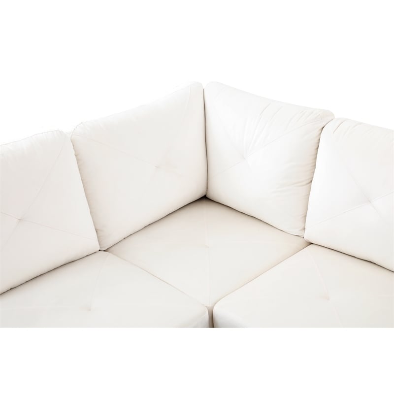 Starhome L Shaped White Couch with Ottoman(Pillows Included) Microfiber