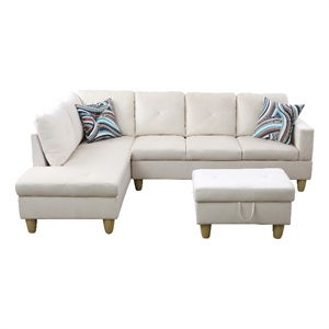 Starhome L Shaped White Couch with Ottoman(Pillows Included) Microfiber