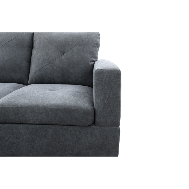 Starhome L Shaped Dark Gray Couch with Ottoman(Pillows Included) Microfiber