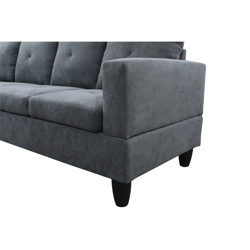 Starhome L Shaped Dark Gray Couch with Ottoman(Pillows Included) Microfiber