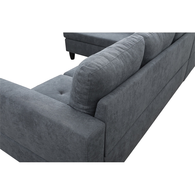 Starhome L Shaped Dark Gray Couch with Ottoman(Pillows Included) Microfiber