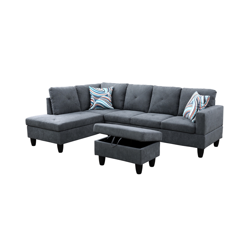 Starhome L Shaped Dark Gray Couch with Ottoman(Pillows Included) Microfiber