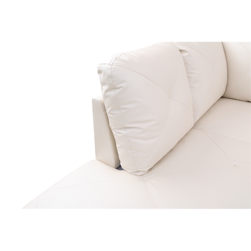 Starhome L Shaped White Couch with Ottoman(Pillows Included) Microfiber