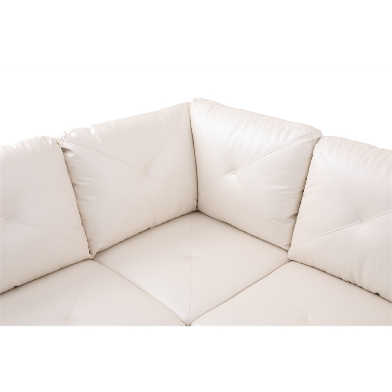 Starhome L Shaped White Couch with Ottoman(Pillows Included) Microfiber