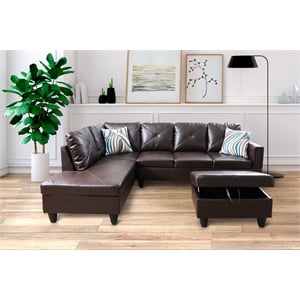 Starhome L Shaped Brown Couch with Ottoman(Pillows Included) Microfiber