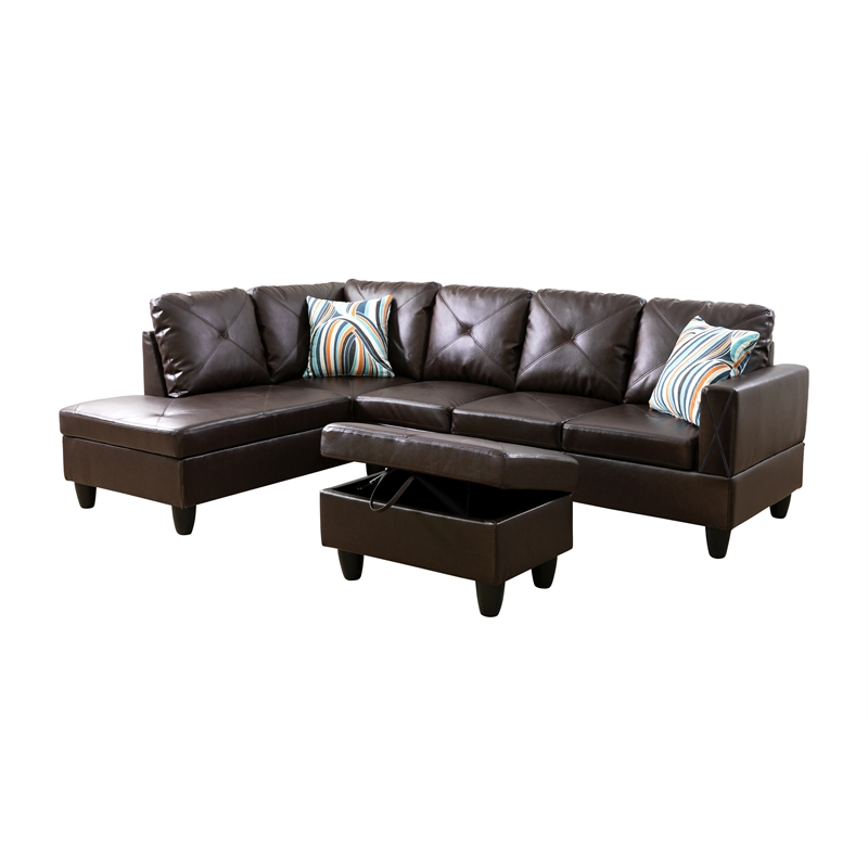 Starhome L Shaped Brown Couch with Ottoman(Pillows Included) Microfiber