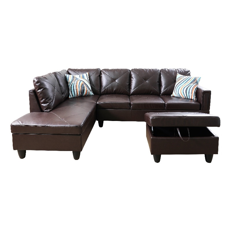 Starhome L Shaped Brown Couch with Ottoman(Pillows Included) Microfiber
