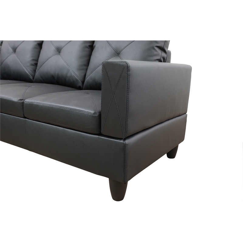 Starhome L Shaped Black Couch with Ottoman(Pillows Included) Microfiber