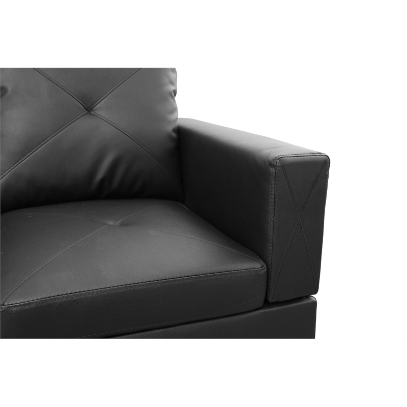 Starhome L Shaped Black Couch with Ottoman(Pillows Included) Microfiber