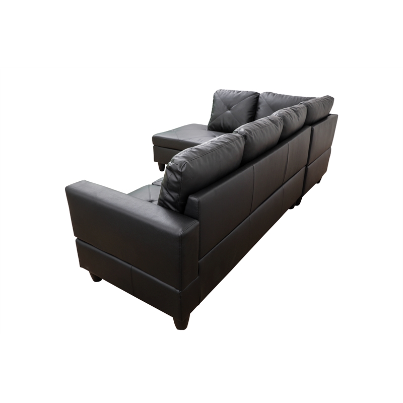 Starhome L Shaped Black Couch with Ottoman(Pillows Included) Microfiber