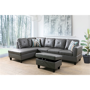 Starhome L Shaped Gray Couch with Ottoman(Pillows Included) Microfiber