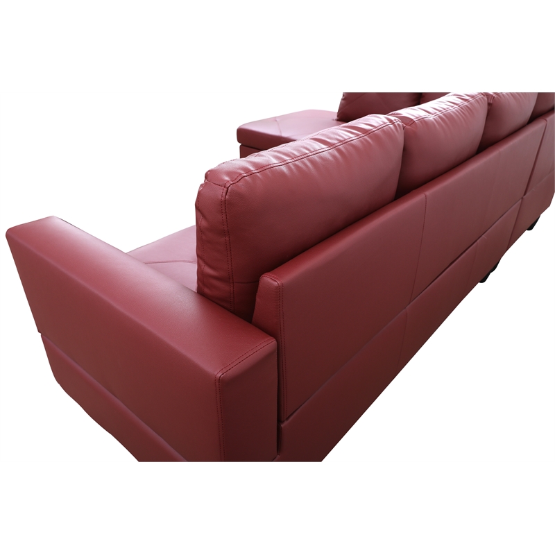Starhome L Shaped Red Couch with Storage Ottoman(Pillows Included) Microfiber
