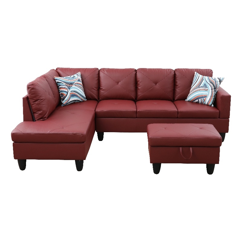 Starhome L Shaped Red Couch with Storage Ottoman(Pillows Included) Microfiber