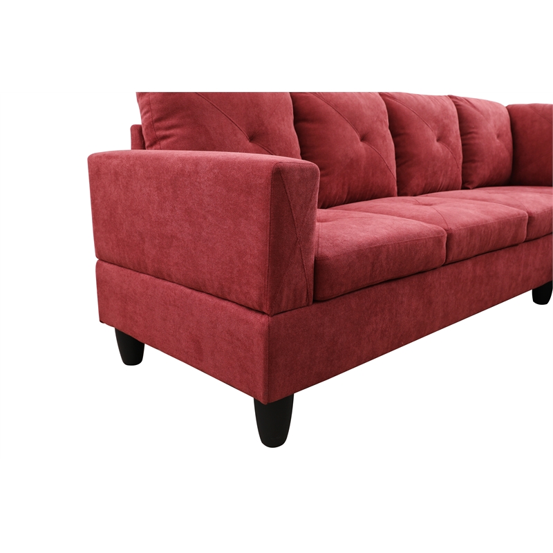 Starhome L Shaped Red Couch with Storage Ottoman(Pillows Included) Microfiber