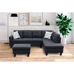 Starhome L Shaped Black Gray Couch with Ottoman(Pillows Included) Microfiber