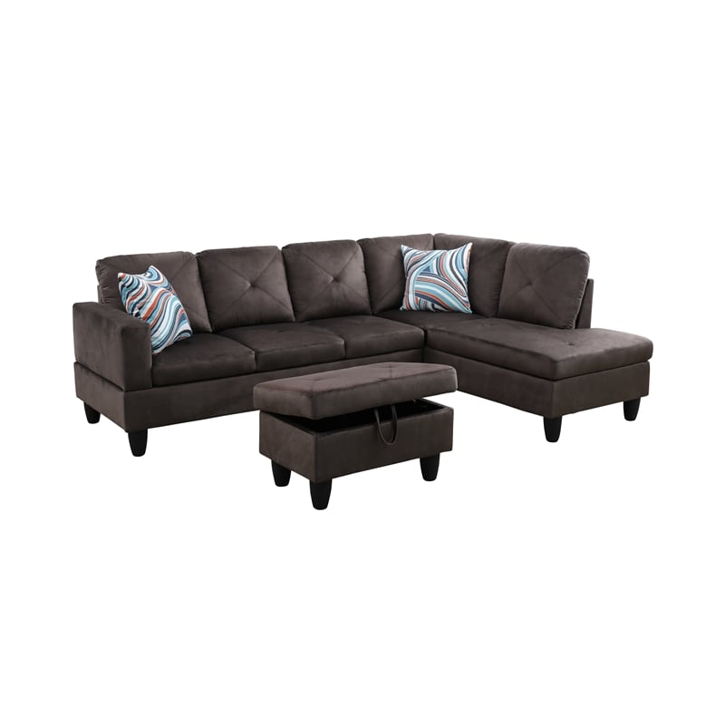 Starhome L Shaped Chocolate Couch with Ottoman(Pillows Included) Microfiber