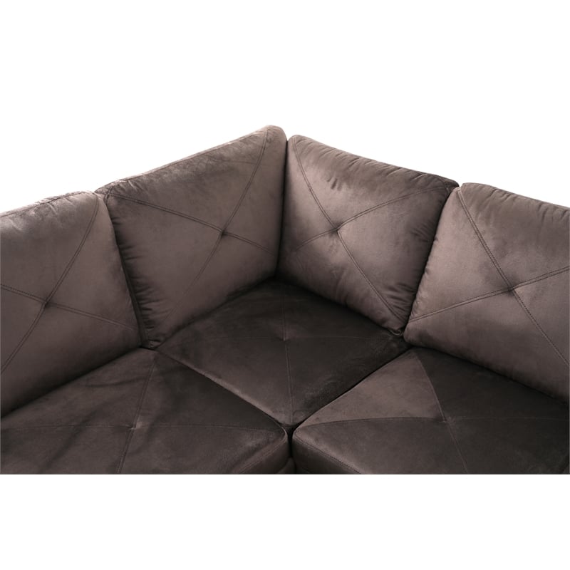 Starhome L Shaped Chocolate Couch with Ottoman(Pillows Included) Microfiber