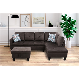 Starhome L Shaped Chocolate Couch with Ottoman(Pillows Included) Microfiber