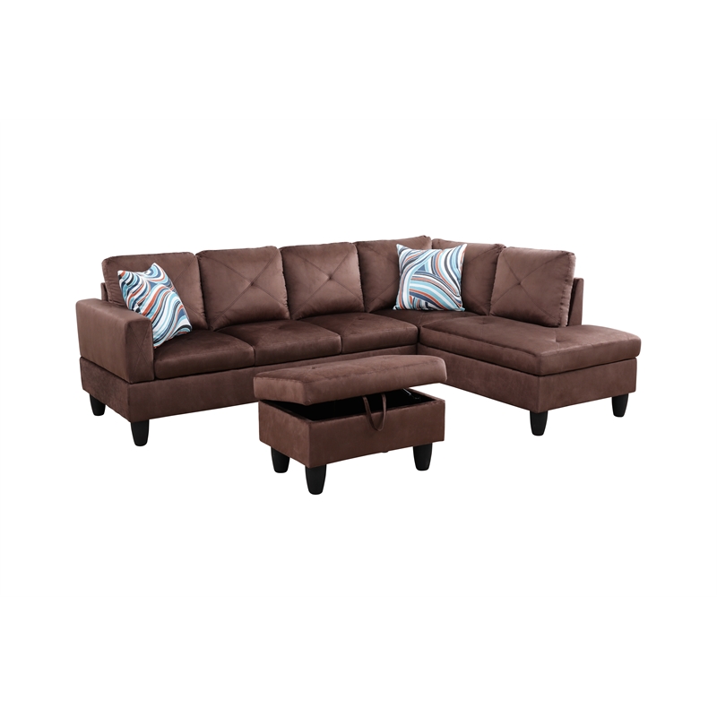 Starhome L Shaped Brown Couch with Ottoman(Pillows Included) Microfiber