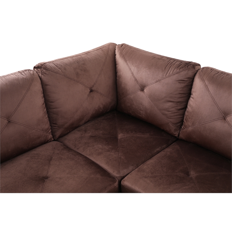 Starhome L Shaped Brown Couch with Ottoman(Pillows Included) Microfiber