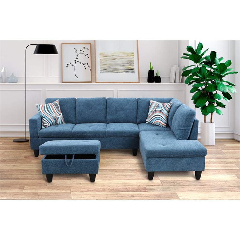 Starhome L Shaped Blue Couch With