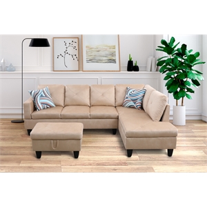 Starhome L Shaped Beige Couch with Ottoman(Pillows Included) Microfiber