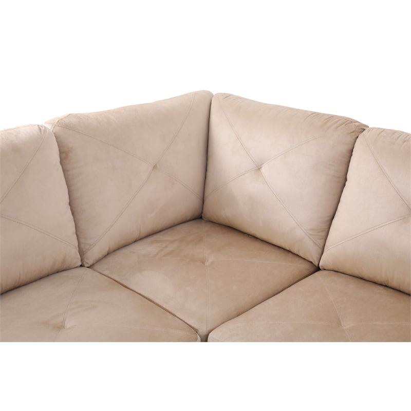 Starhome L Shaped Beige Couch with Ottoman(Pillows Included) Microfiber