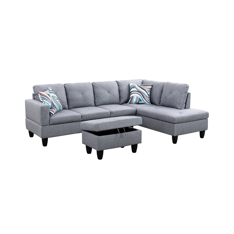 Starhome L Shaped Gray Couch with Ottoman(Pillows Included) Microfiber