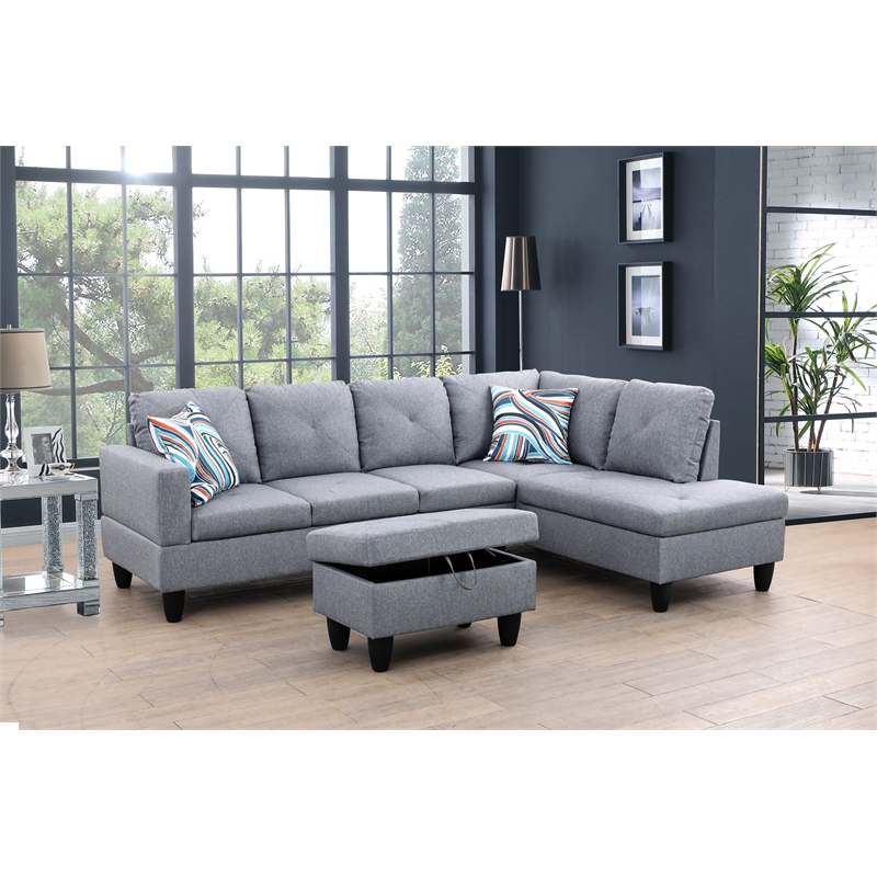 Starhome L Shaped Gray Couch with Ottoman(Pillows Included) Microfiber