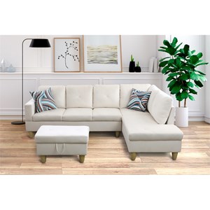 Starhome L Shaped White Couch with Ottoman(Pillows Included) Microfiber
