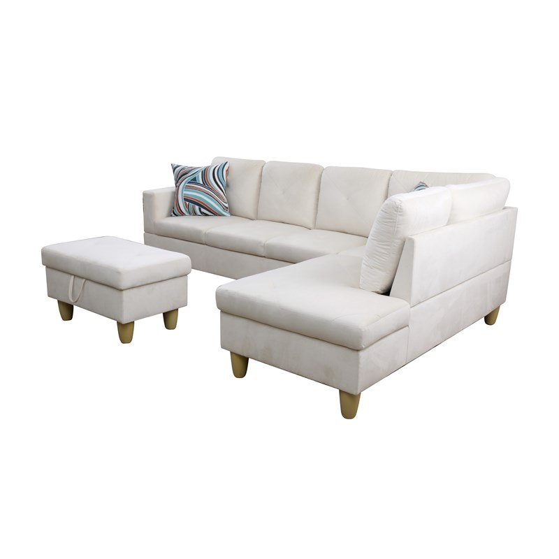 Starhome L Shaped White Couch with Ottoman(Pillows Included) Microfiber